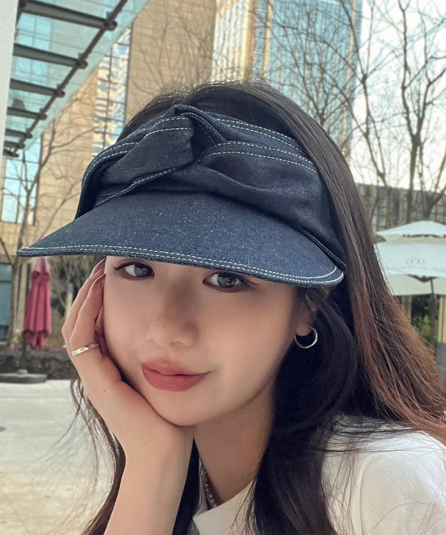 Fashion Versatile Black Gray Bow Denim Hat