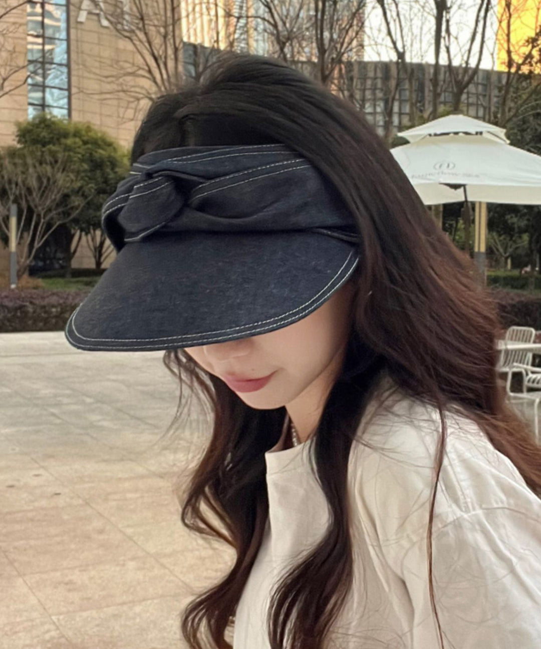 Fashion Versatile Black Gray Bow Denim Hat