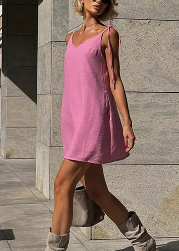 Fashion White Backless Lace Up Cotton Mini Dresses Summer