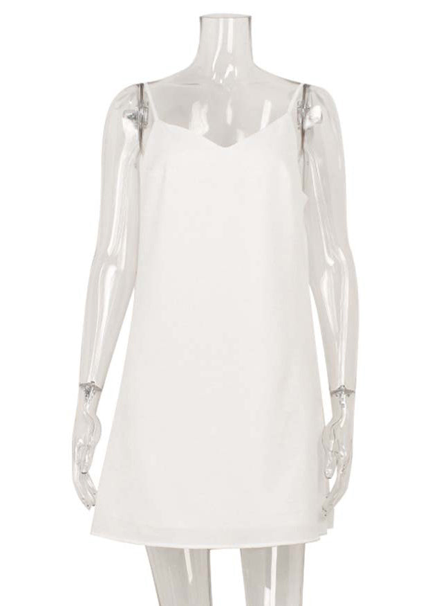 Fashion White Backless Lace Up Cotton Mini Dresses Summer