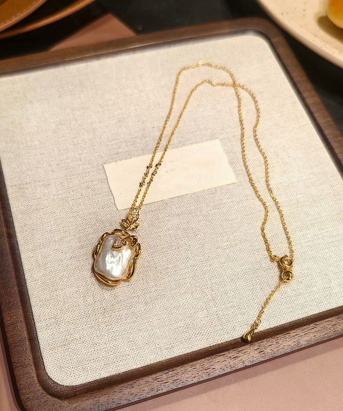 Fashion White Copper Overgild Pearl Branch Pendant Necklace