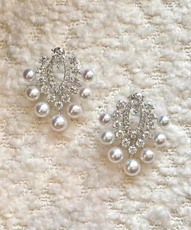 Fashion White Copper Zircon Pearl Stud Earrings