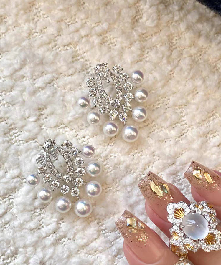 Fashion White Copper Zircon Pearl Stud Earrings
