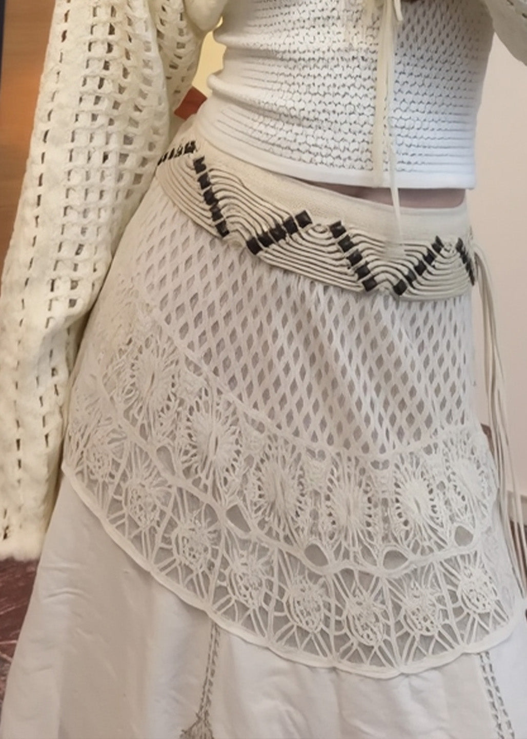 Fashion White High Waist Patchwork Lace A Line Skirts Spring