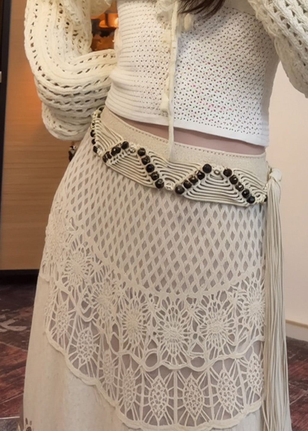 Fashion White High Waist Patchwork Lace A Line Skirts Spring