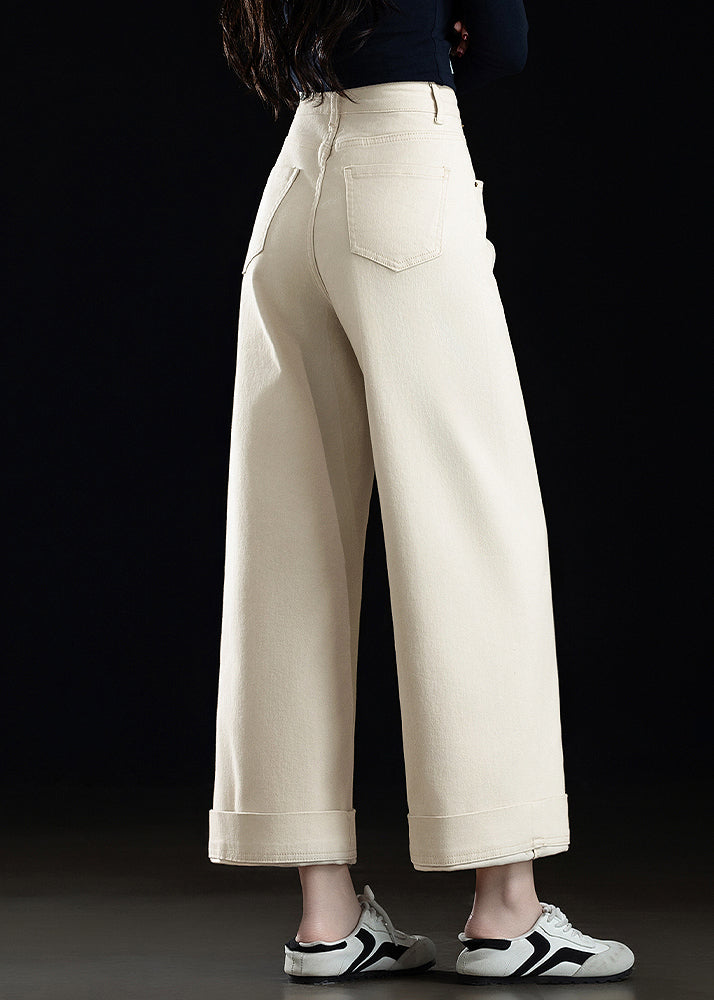 Fashion White Oversized Denim Straight Crop Pants Spring