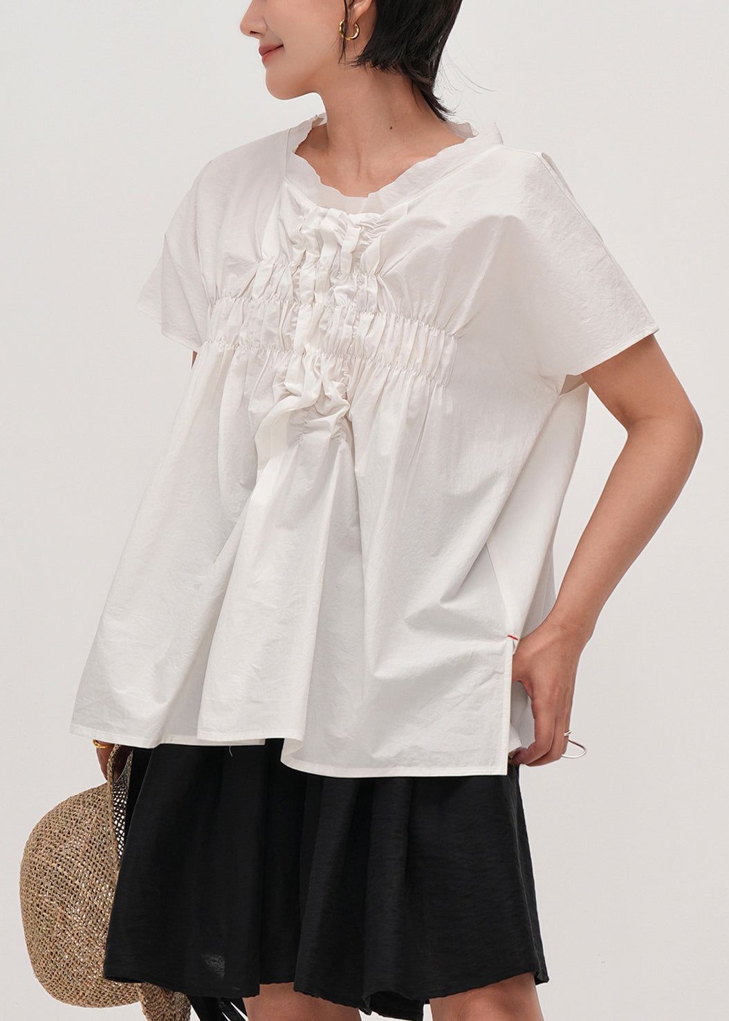 Fashion White Oversized Wrinkled Cotton Tank Tops Summer