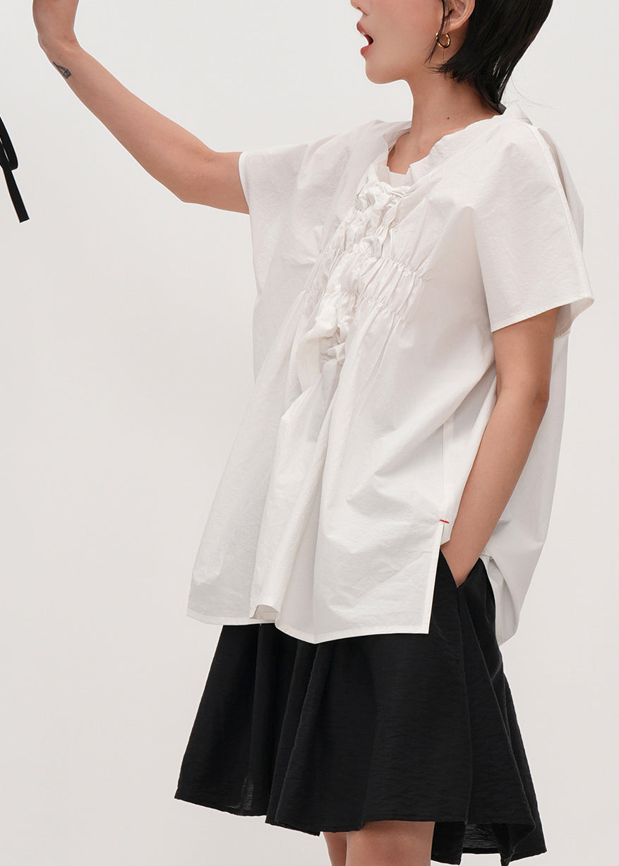Fashion White Oversized Wrinkled Cotton Tank Tops Summer