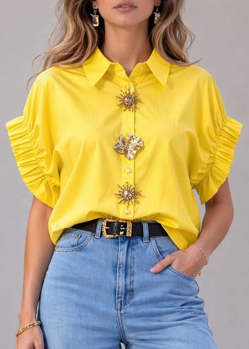Fashion White Peter Pan Collar Patchwork Cotton Shirt Tops Summer