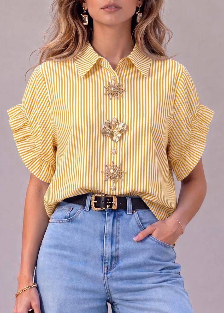 Fashion White Peter Pan Collar Patchwork Cotton Shirt Tops Summer