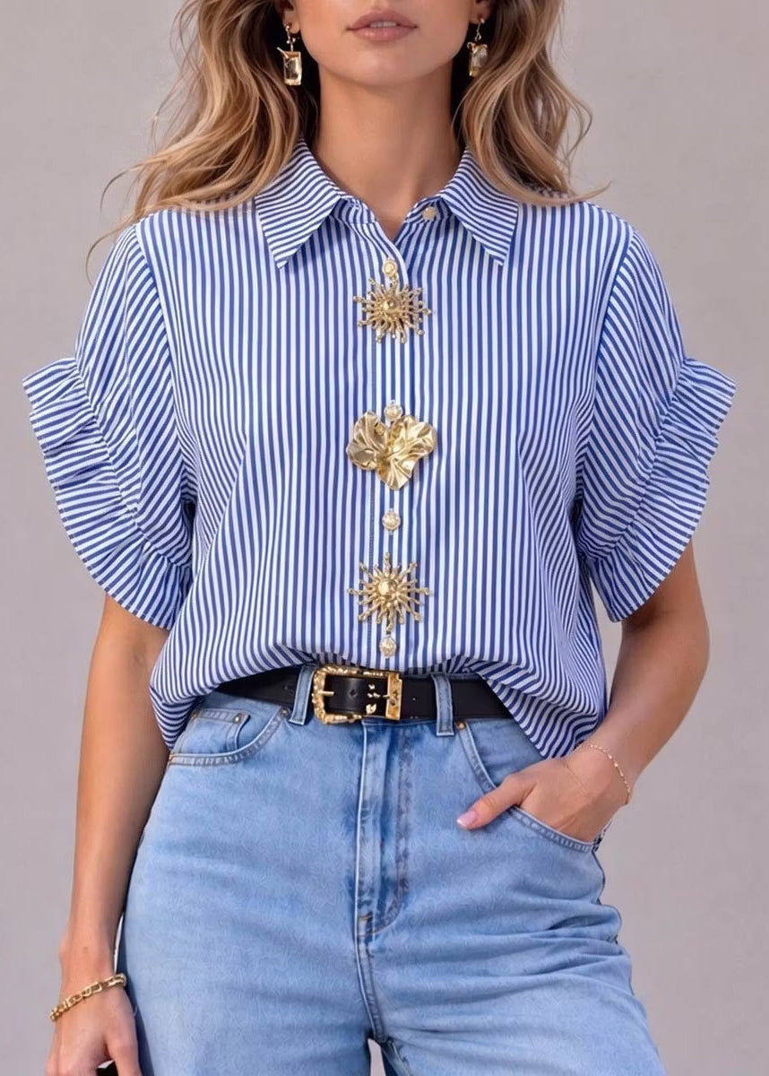 Fashion White Peter Pan Collar Patchwork Cotton Shirt Tops Summer