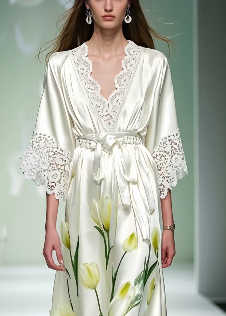 Fashion White Print Patchwork Lace Tunic Dress Summer