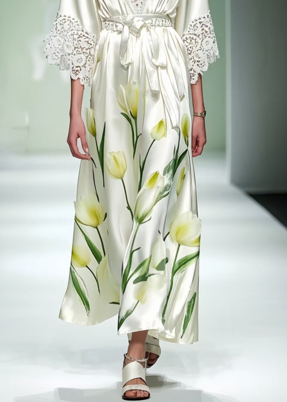 Fashion White Print Patchwork Lace Tunic Dress Summer