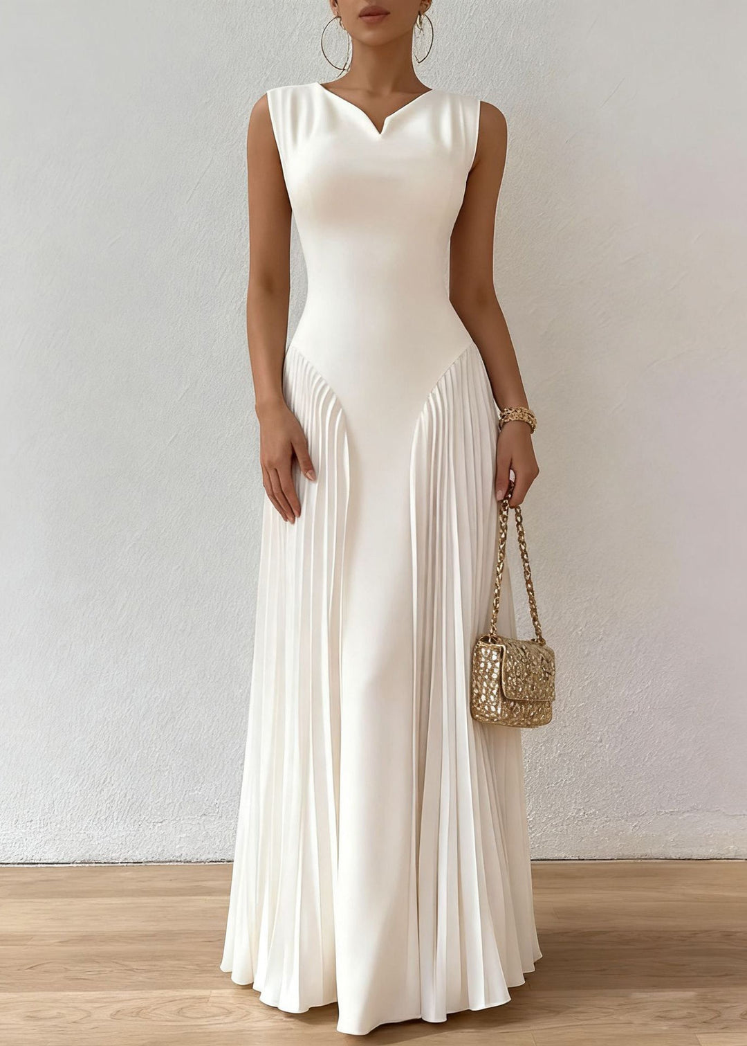 Fashion White Wrinkled High Waist Cotton Party Dress Summer