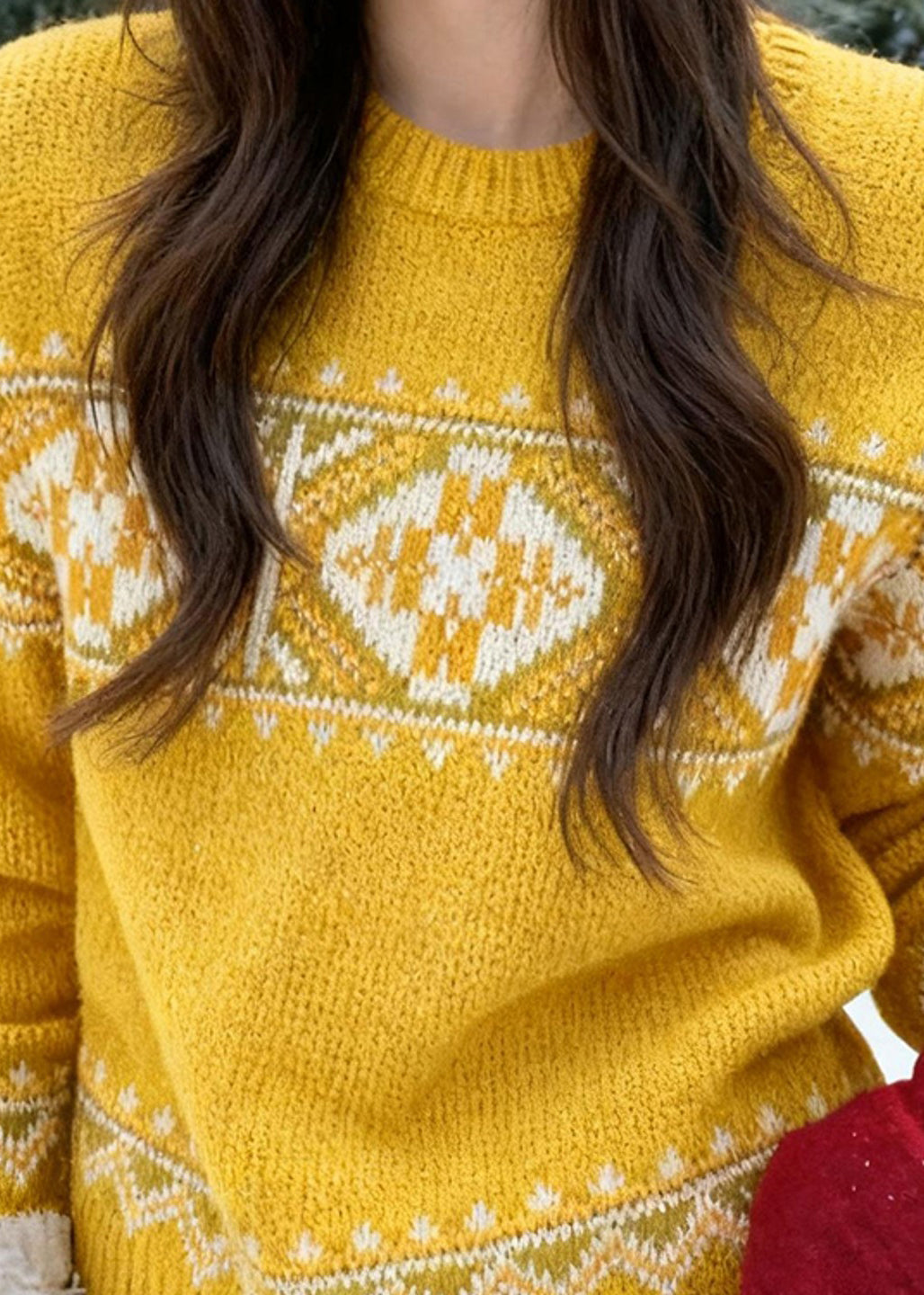 Fashion Yellow Cozy Thick Print Cotton Knit Sweaters Fall