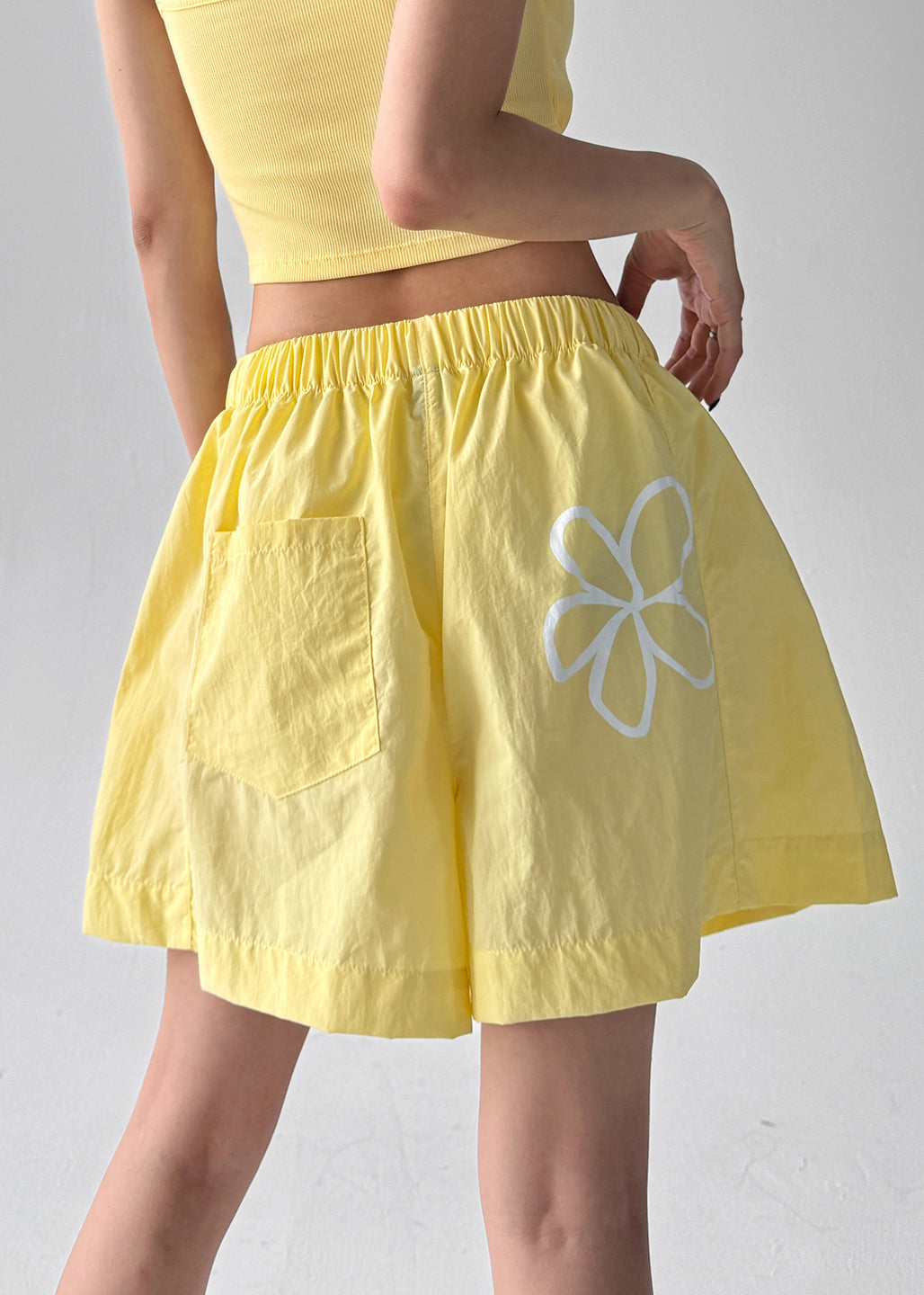 Fashion Yellow Oversized Floral Print Sports Shorts Summer