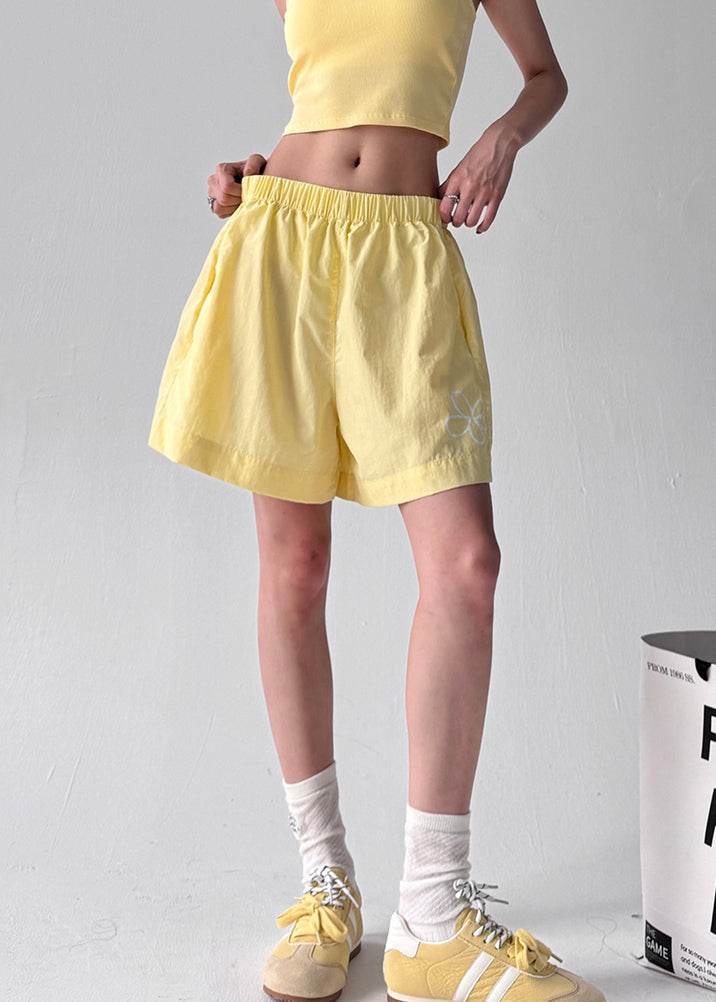 Fashion Yellow Oversized Floral Print Sports Shorts Summer