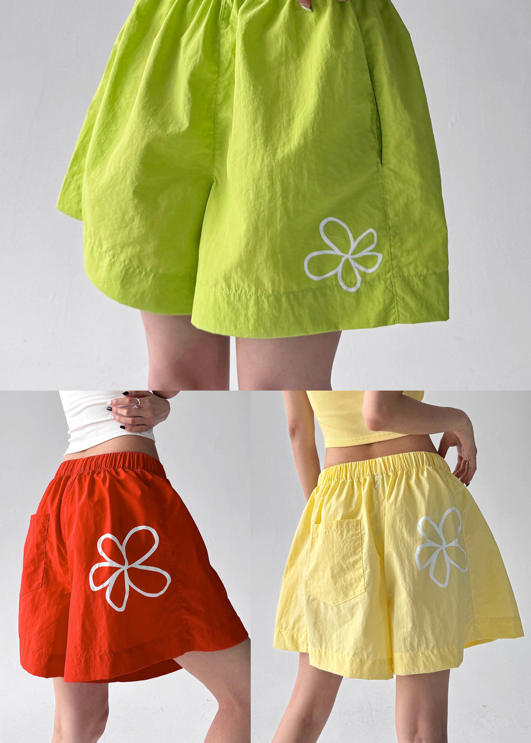 Fashion Yellow Oversized Floral Print Sports Shorts Summer