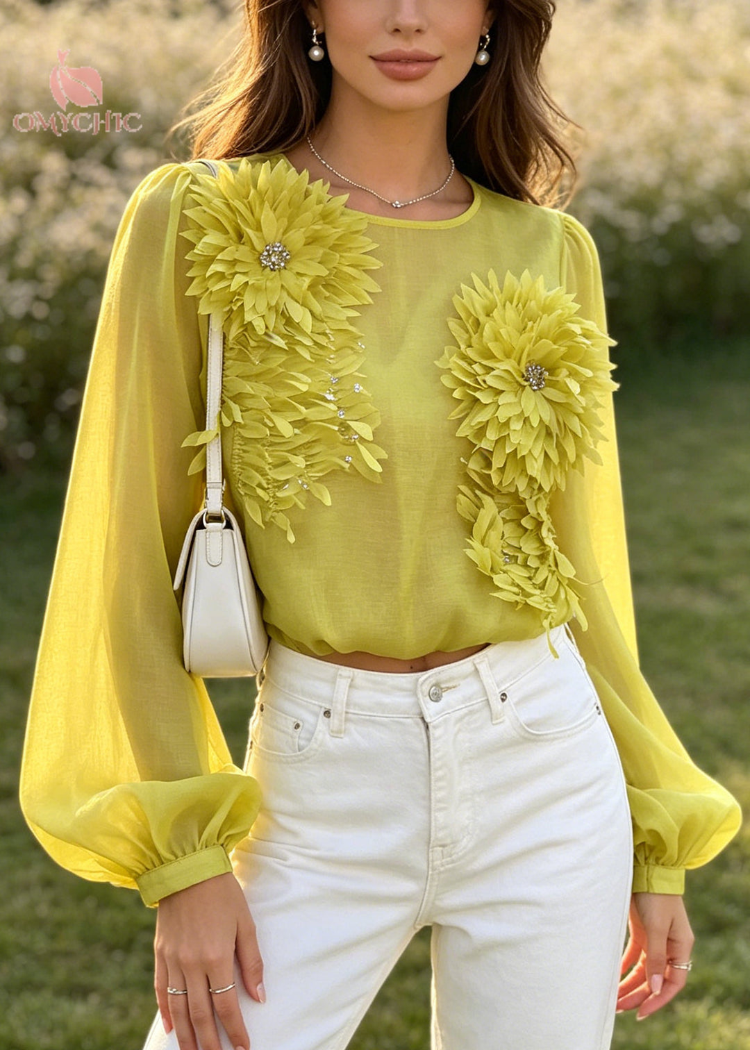 Fashion Yellow Oversized Scallop Trim Cotton Top Summer
