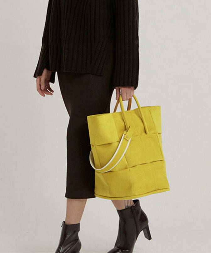 Fashion Yellow Suede Large Capacity Bucket Bag