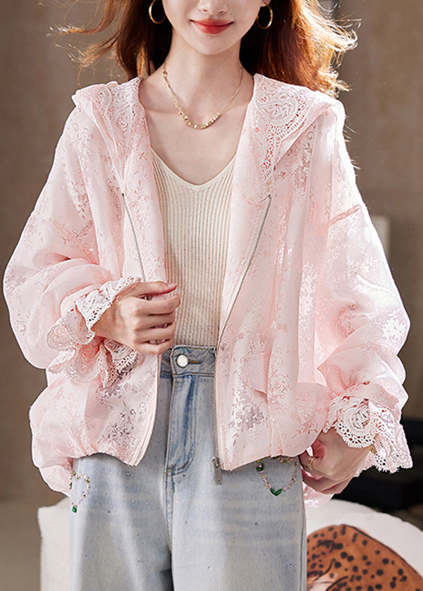 Fashion Yellow Zip Up Lace Hoodie Coat Batwing Sleeve