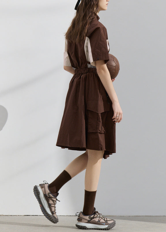 Fashion Zip Up Patchwork Tops And Skirts Cotton Two Pieces Set Summer
