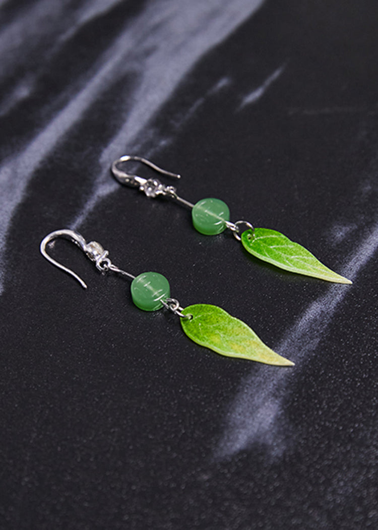 Fashion Zircon Green Leaf Acrylic Drop Earrings - Omychic