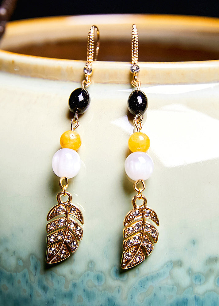 Fashion Zircon Leaf 14K Gold Drop Earrings 2025 new style - Omychic