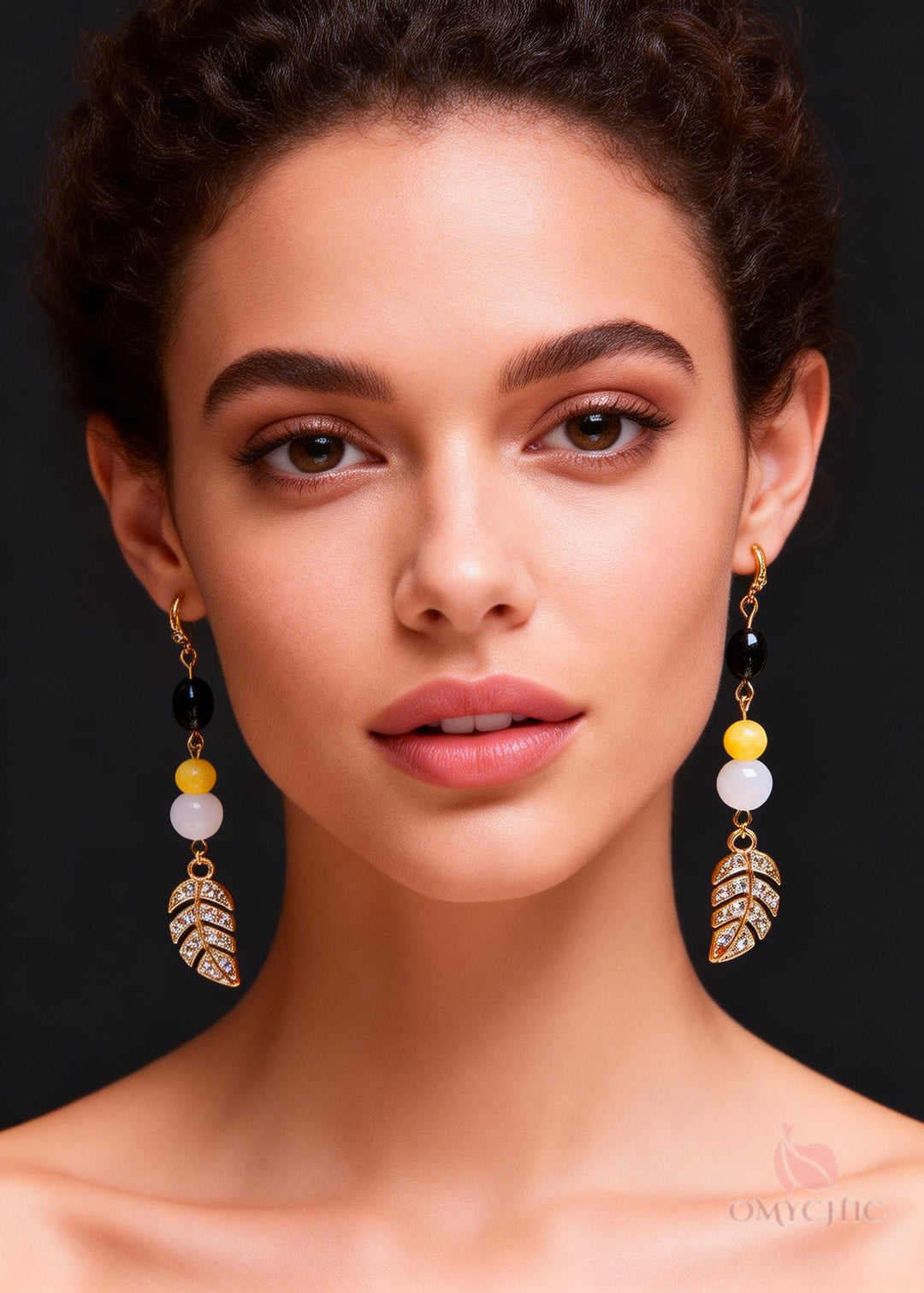 Fashion Zircon Leaf Sparkling Drop Earrings