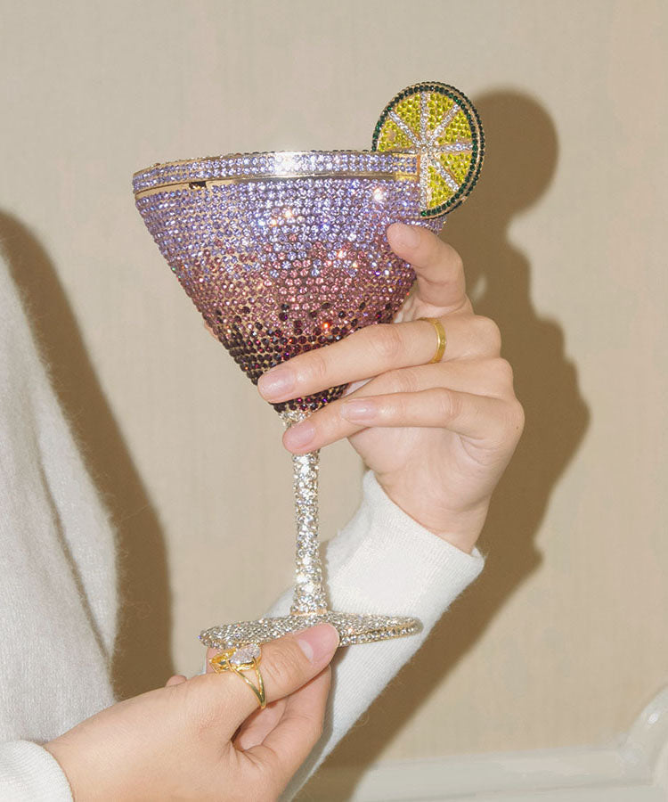 Fashion Zircon Shiny Purple Wine Glass Shape Crossbody Bag