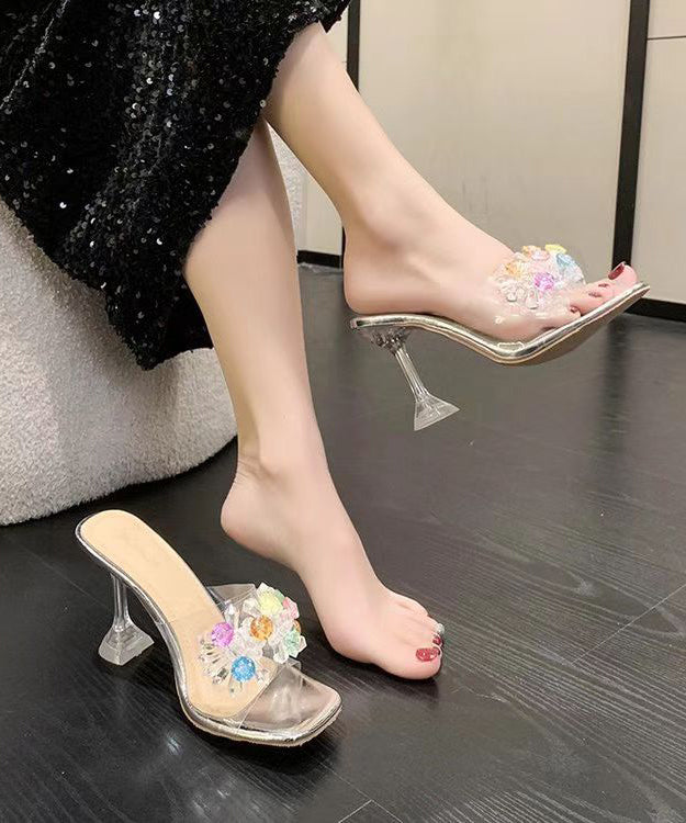 Fashion Zircon Splicing High Heels Gold Slide Sandals