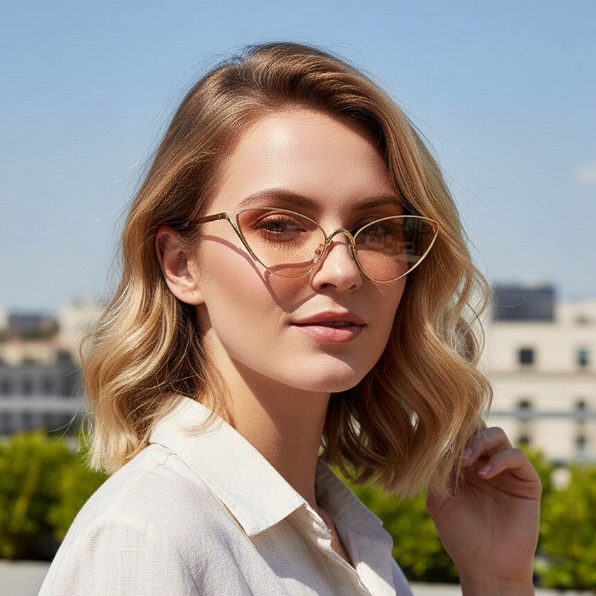 Fashionable And Versatile Brown Metal Shaped Sunglasses
