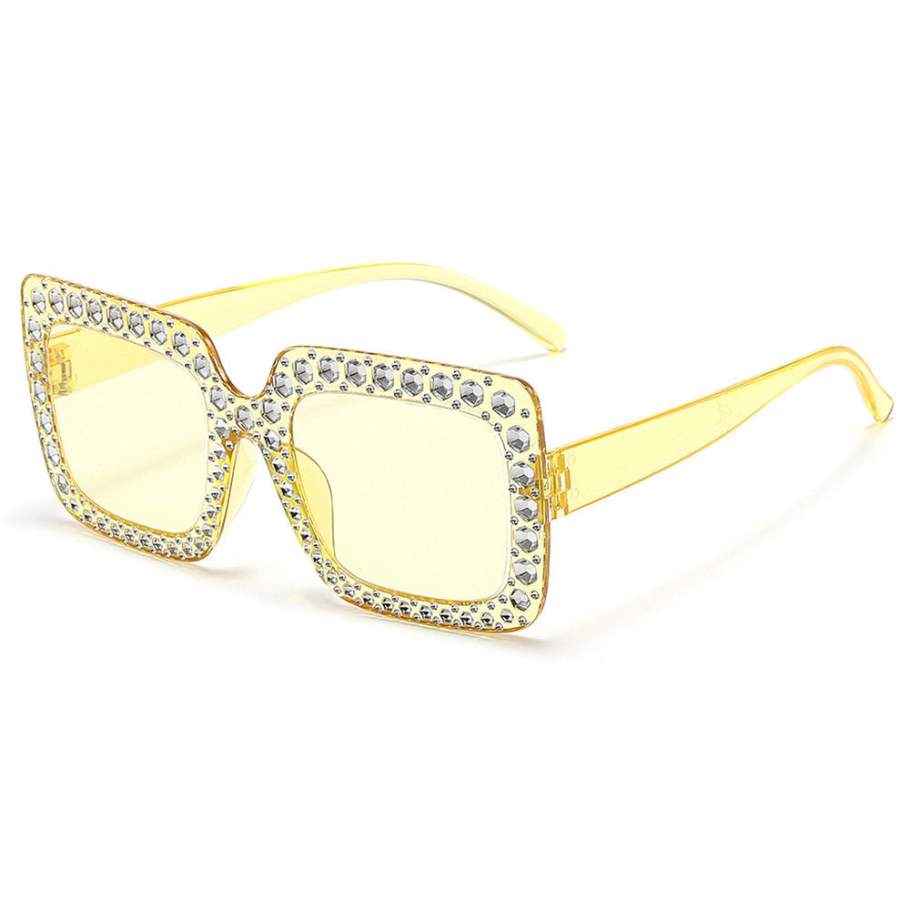 Fashionable Brown Large Frame Versatile Zircon Studded Sunglasses