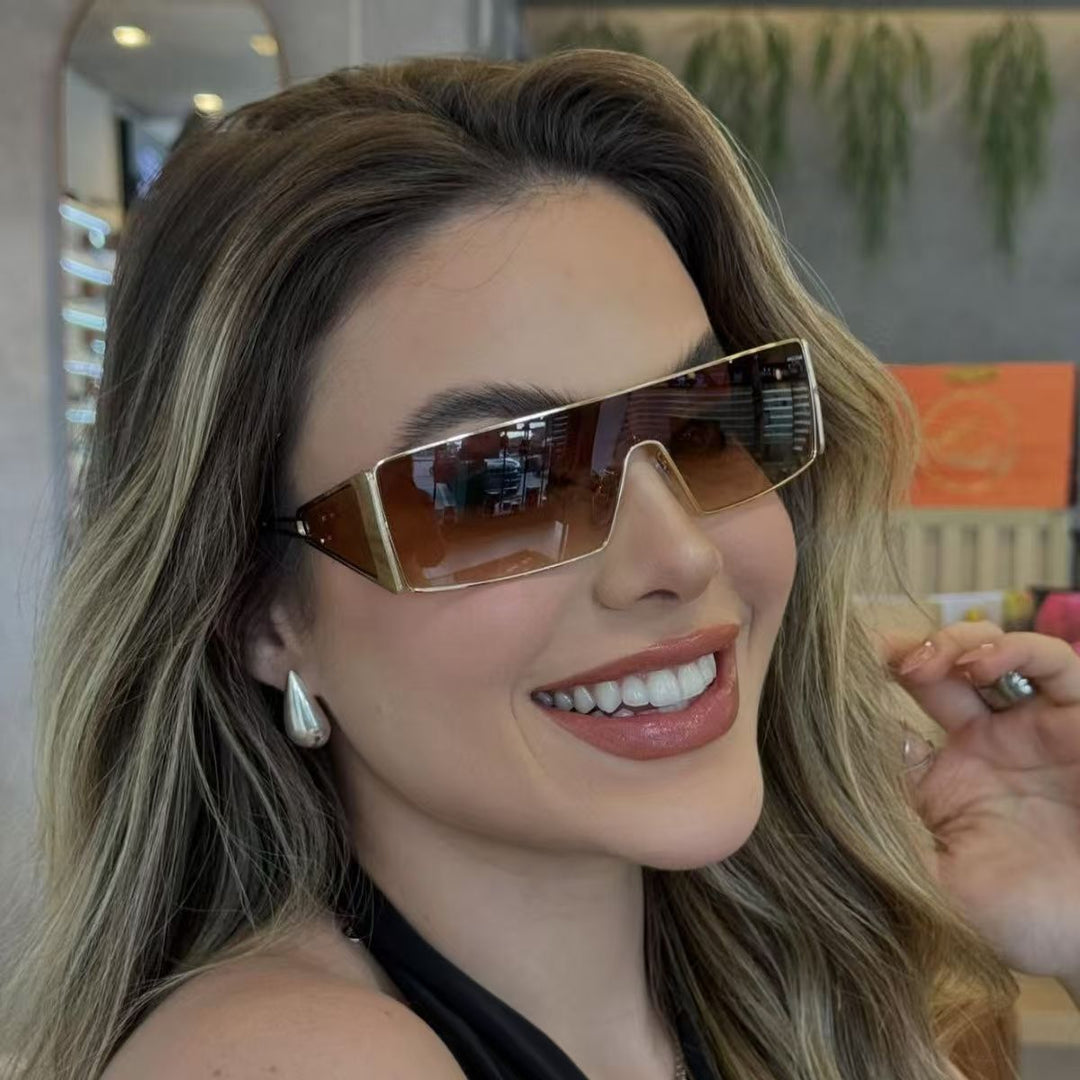 Fashionable New Brown Square One Piece Sunglasses