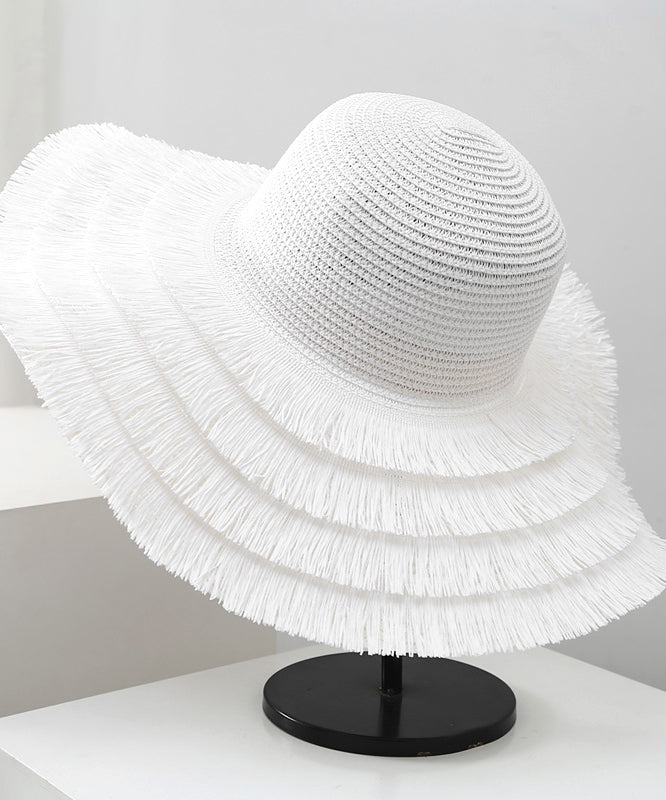Female Summer Beige Tassel Big Edge Straw Woven Sunshade Hat