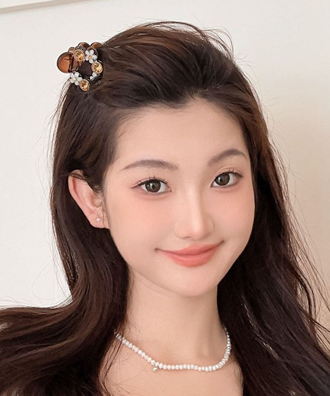 Fine Acrylic Pearl Zircon Floral Hairpin Two-Piece Set