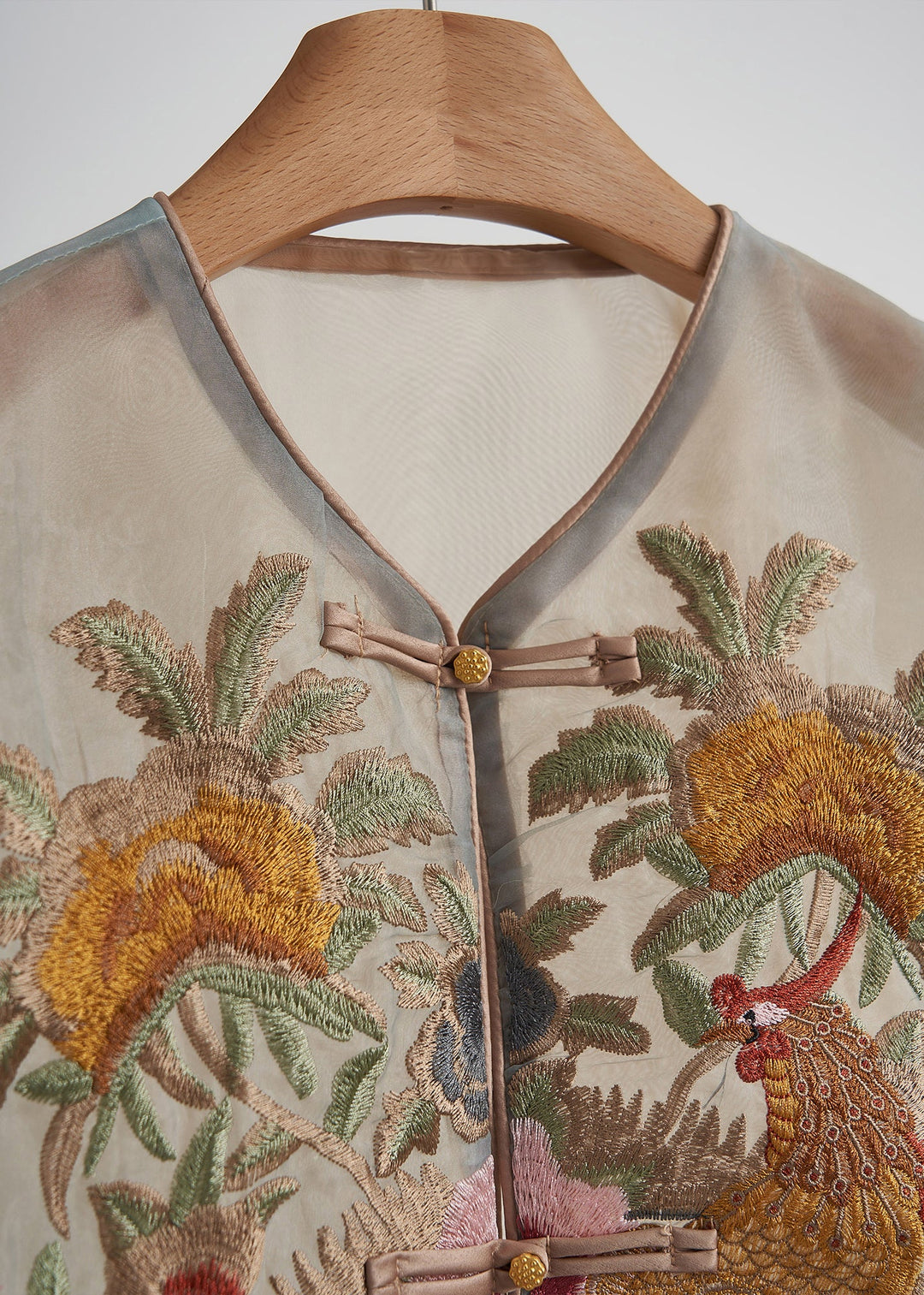 Fine Apricot Embroidered Chinese Button Silk Top Sleeveless