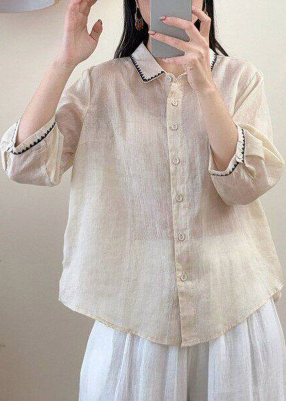 Fine Apricot Patchwork Button Linen Shirts Fall