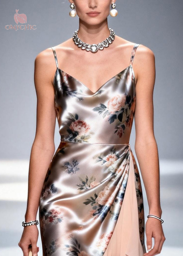 Fine Apricot Ruffled Patchwork Silk Mini Dress Summer