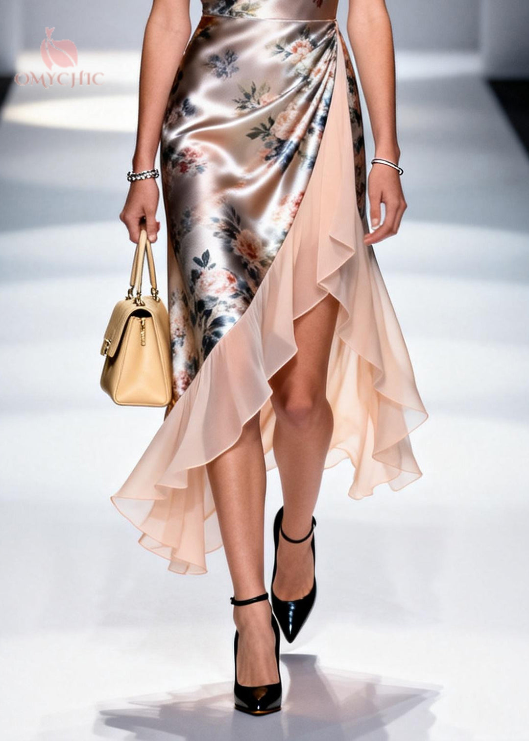 Fine Apricot Ruffled Patchwork Silk Mini Dress Summer