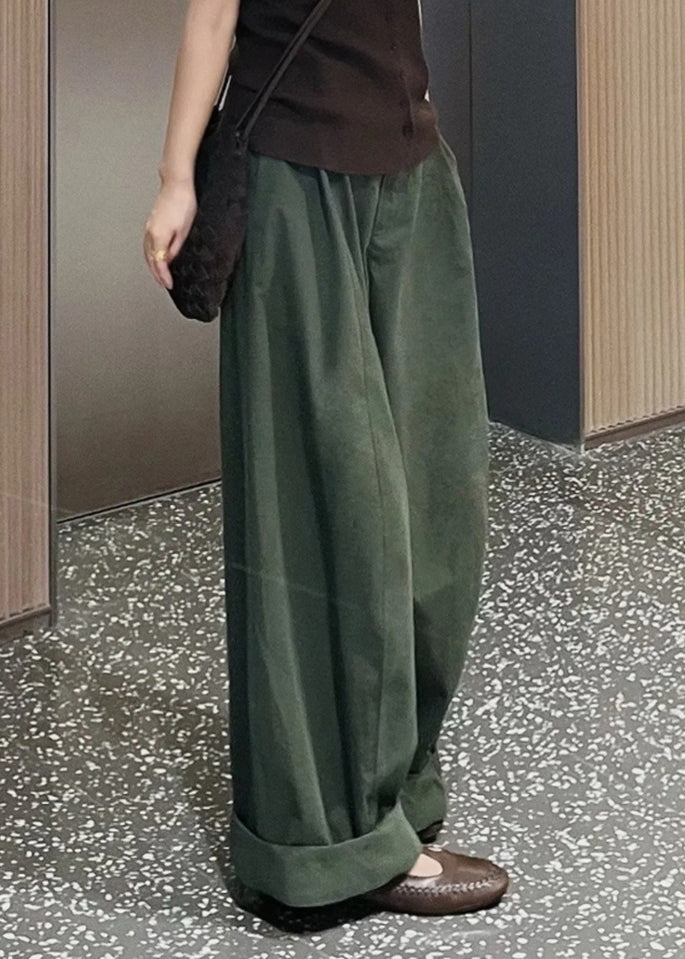 Fine Army Green Oversized Cotton Wide Leg Pants Trousers Spring - Omychic