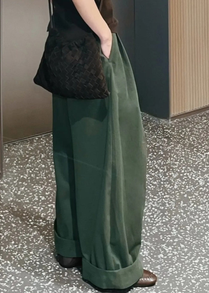 Fine Army Green Oversized Cotton Wide Leg Pants Trousers Spring - Omychic