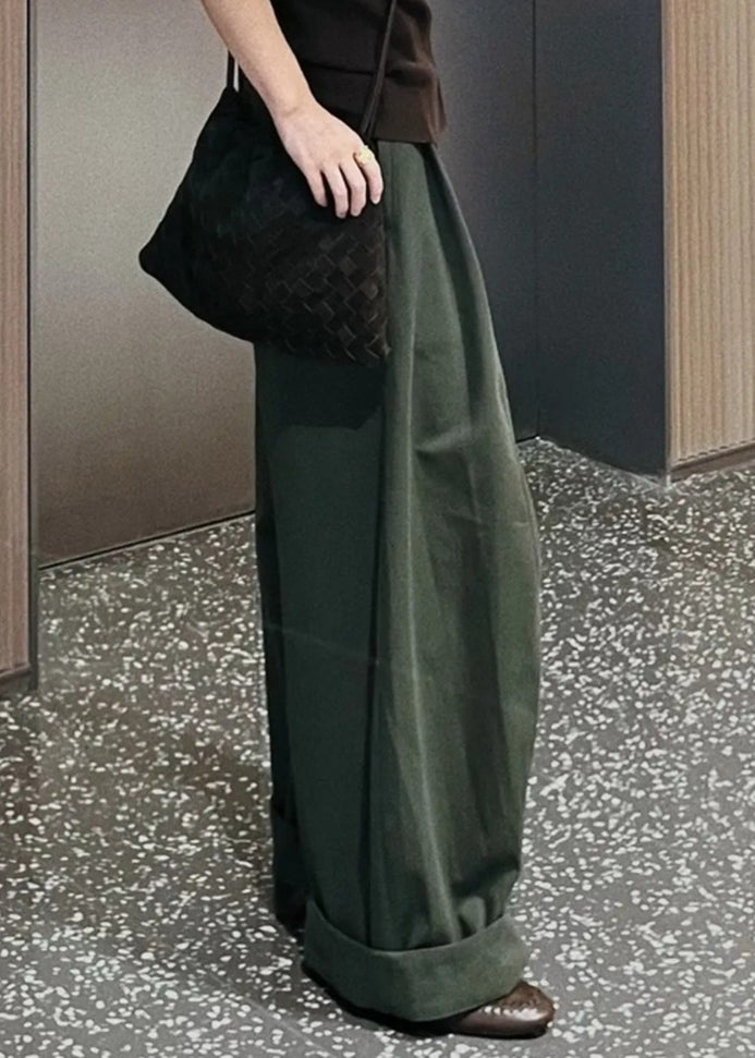 Fine Army Green Oversized Cotton Wide Leg Pants Trousers Spring - Omychic