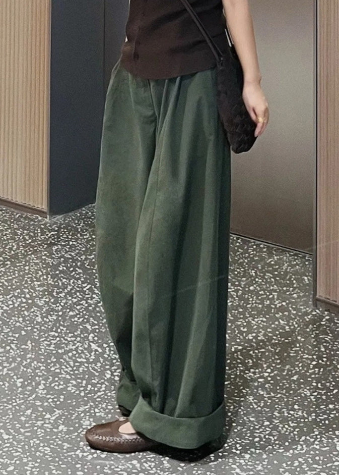 Fine Army Green Oversized Cotton Wide Leg Pants Trousers Spring - Omychic