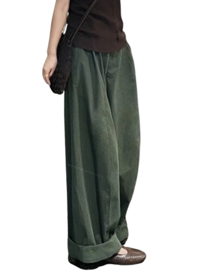 Fine Army Green Oversized Cotton Wide Leg Pants Trousers Spring - Omychic