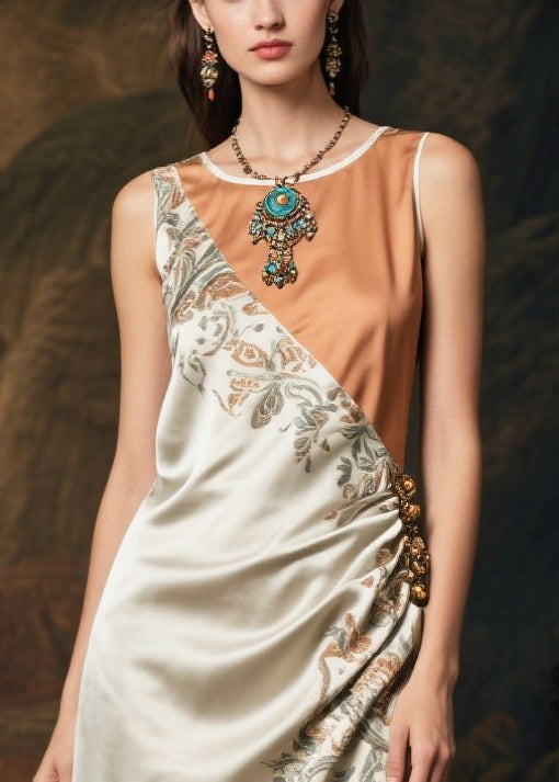 Fine Asymmetrical Patchwork Tulle Silk Long Dresses Sleeveless