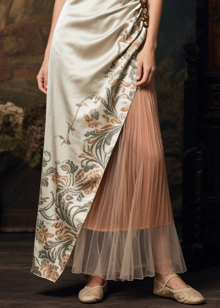 Fine Asymmetrical Patchwork Tulle Silk Long Dresses Sleeveless