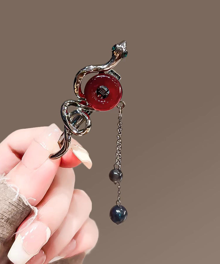 Fine Black Alloy Serpentine Ping Buckle Tassel Hairpin