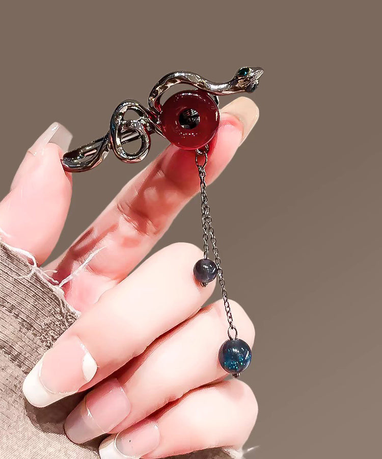 Fine Black Alloy Serpentine Ping Buckle Tassel Hairpin