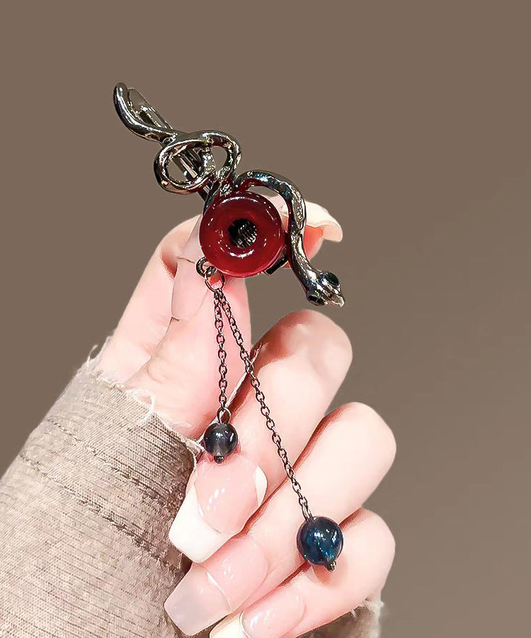 Fine Black Alloy Serpentine Ping Buckle Tassel Hairpin